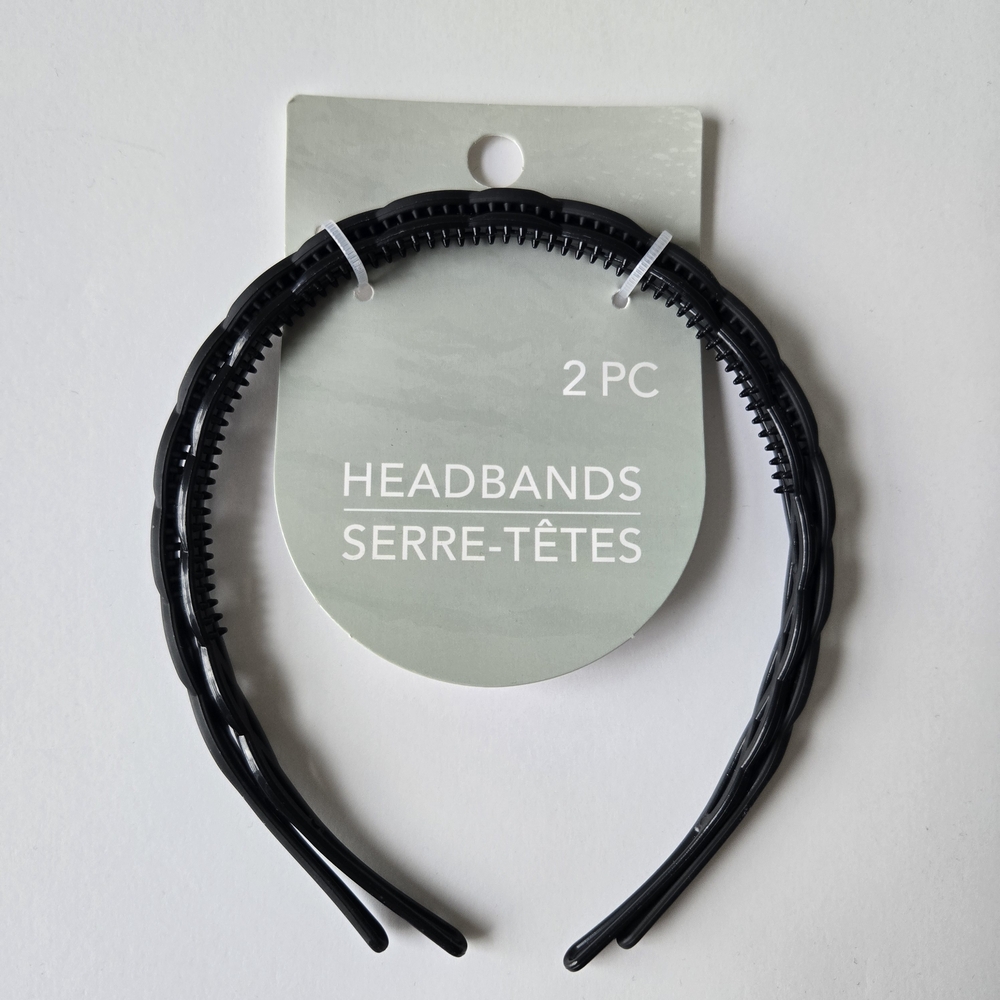 🌺 2PK Black Braided Weave Headbands / Alice Bands with Teeth